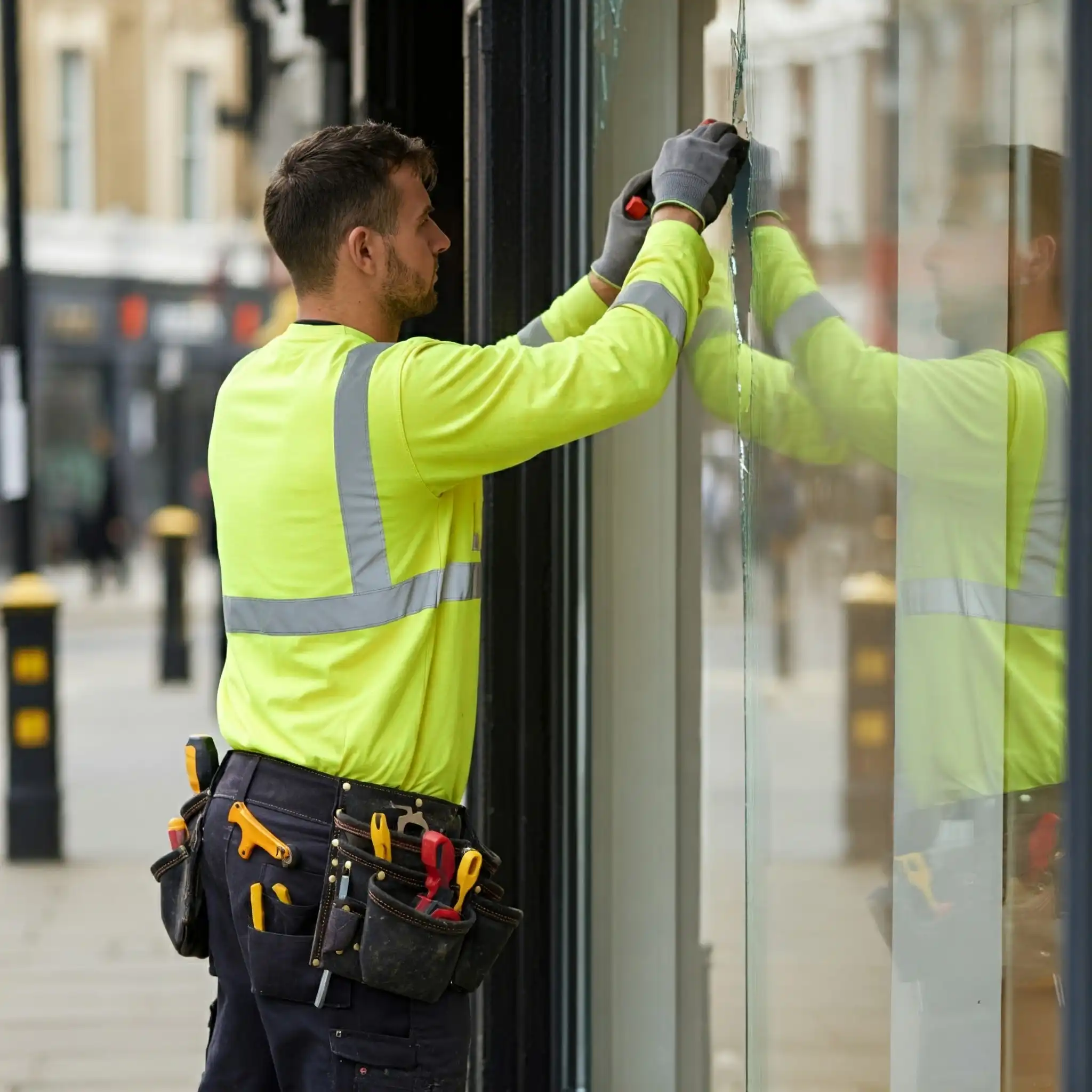 Professional glazier repairing a broken window in Berkshire